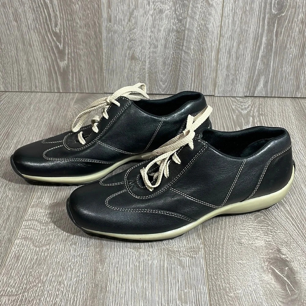 NWOT Anne Klein AK Leather Lace Up Driving Sneaker Shoe Black 8